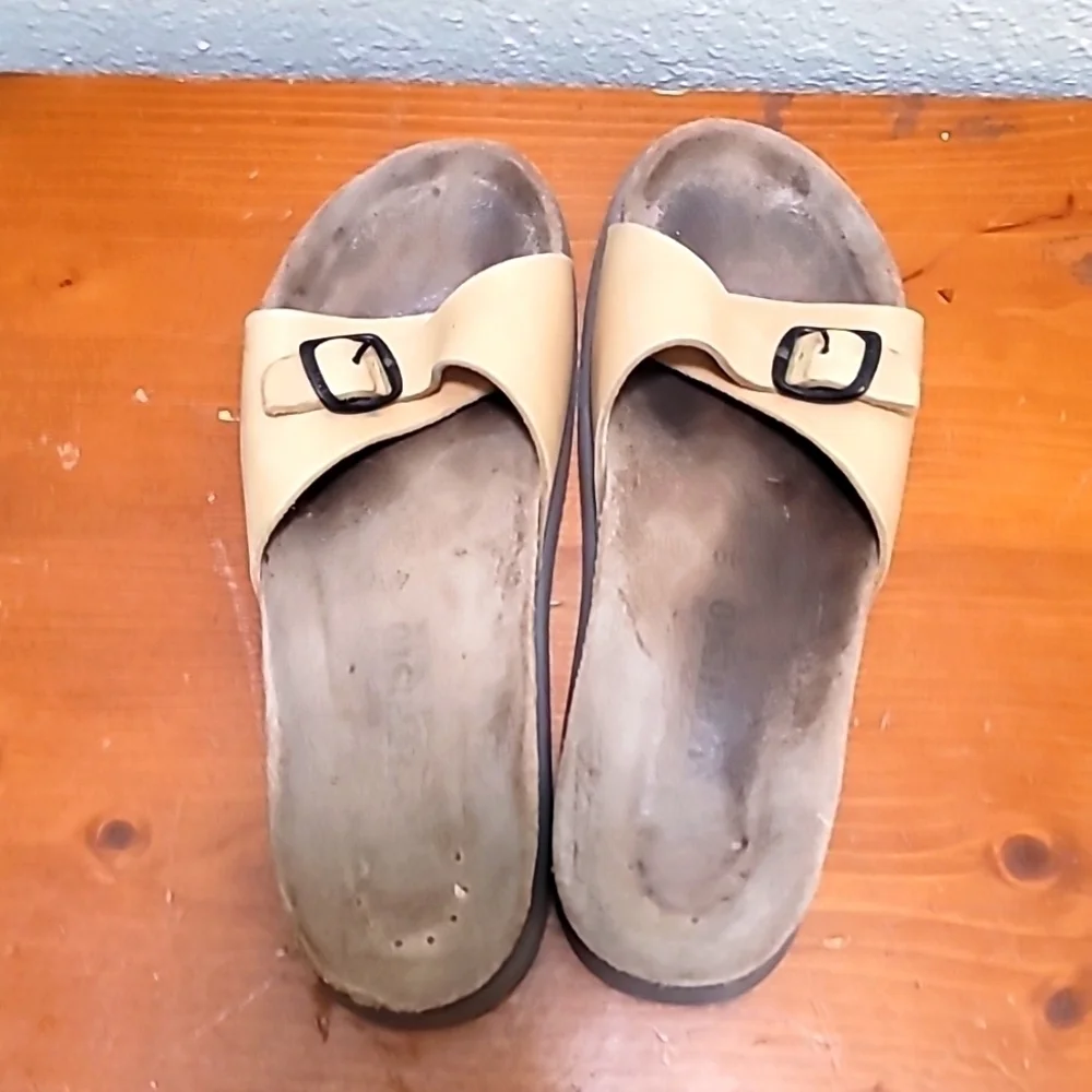 Mephisto Helen Cork Footbed Slide Sandals Womens‎ 40 Tan Leather Buckle Strap